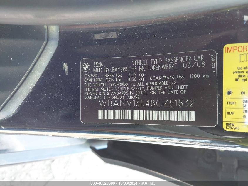 WBANV13548CZ51832 2008 BMW 528Xi Xi