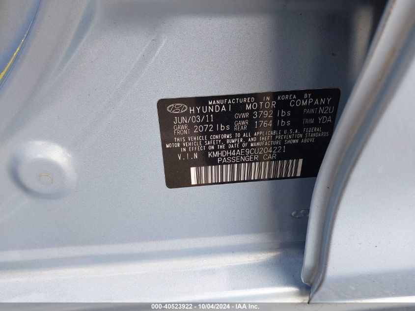 KMHDH4AE9CU204221 2012 Hyundai Elantra Limited (Ulsan Plant)