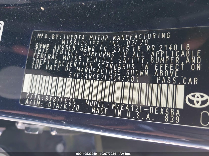2020 TOYOTA COROLLA SE - 5YFS4RCE2LP047081