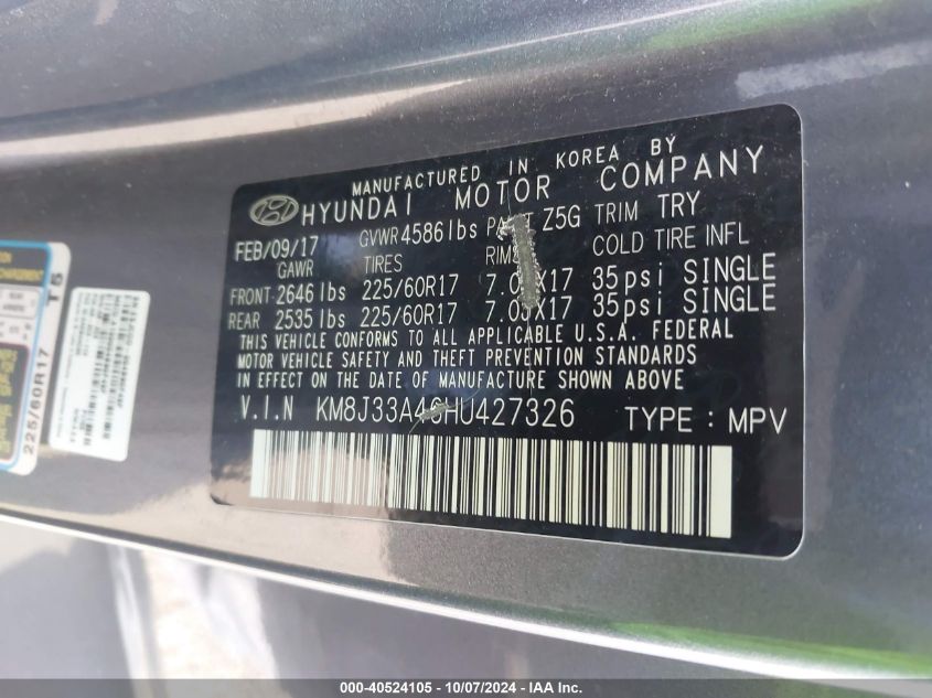 KM8J33A46HU427326 2017 Hyundai Tucson Limited/Sport And Eco/Se