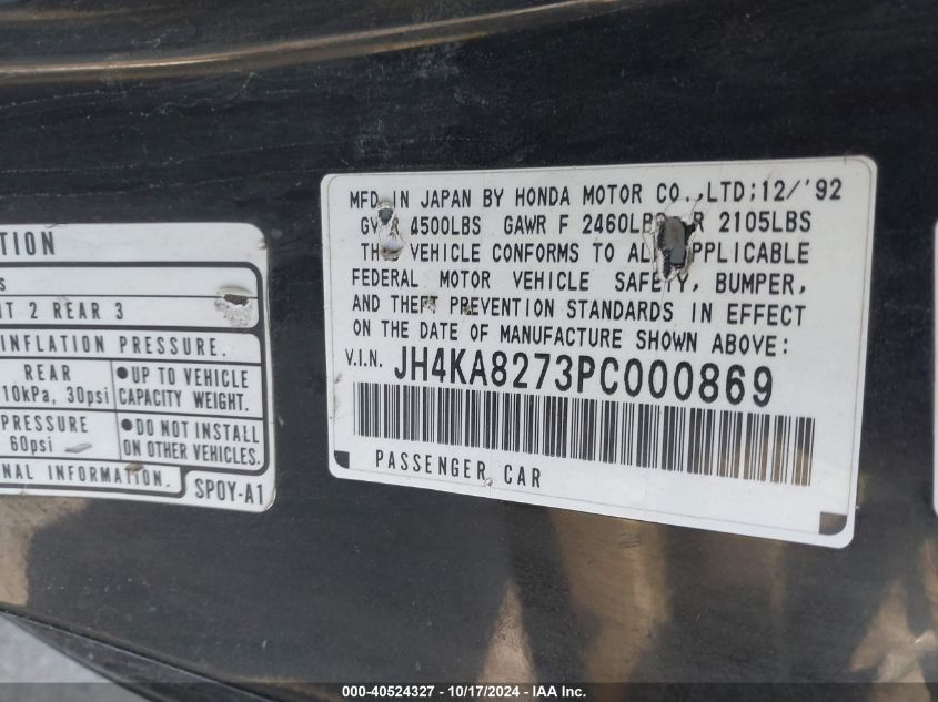 1993 Acura Legend Ls VIN: JH4KA8273PC000869 Lot: 40524327