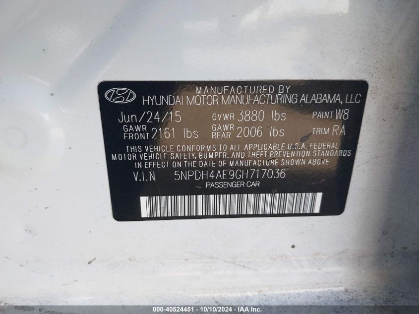 5NPDH4AE9GH717036 2016 Hyundai Elantra Se