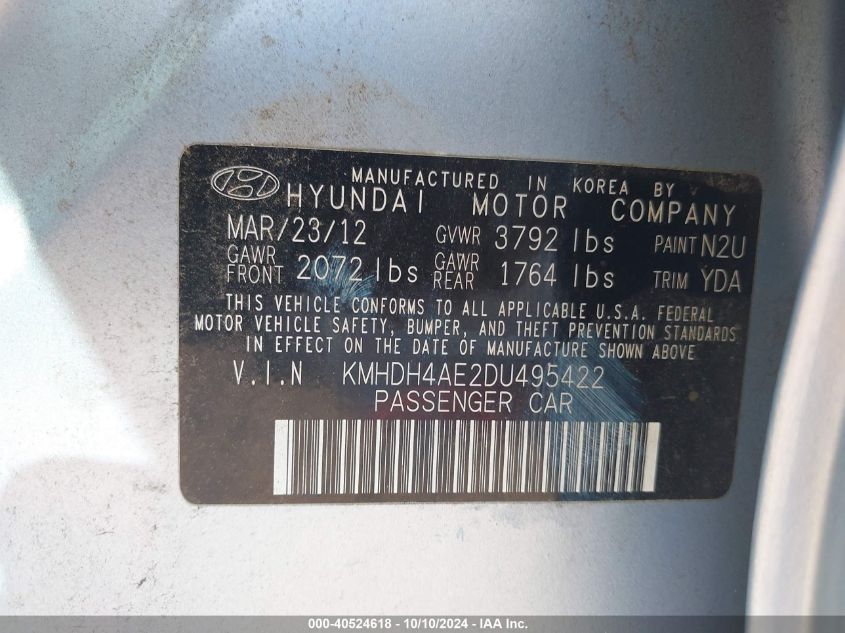 KMHDH4AE2DU495422 2013 Hyundai Elantra Gls