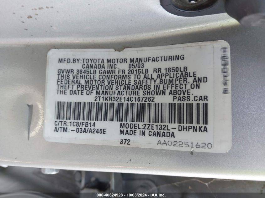 2T1KR32E14C167262 2004 Toyota Matrix Xr