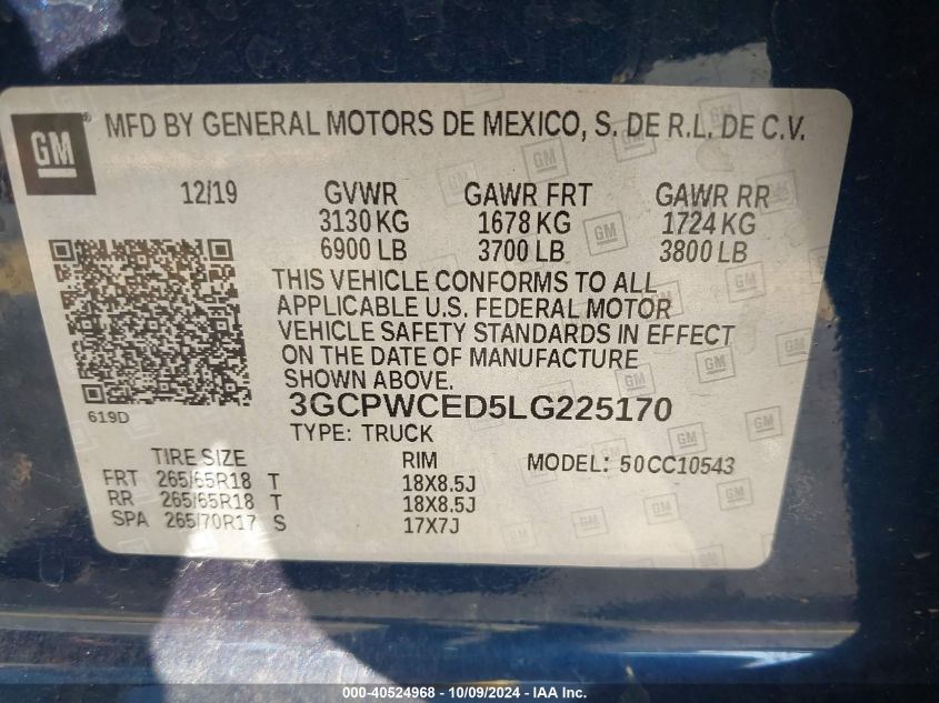 3GCPWCED5LG225170 2020 Chevrolet Silverado 1500 C1500 Lt