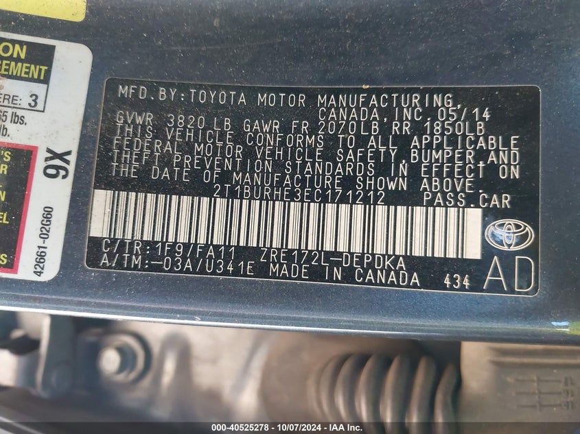 2014 TOYOTA COROLLA L - 2T1BURHE3EC171212