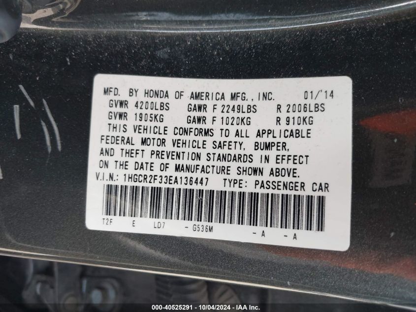 1HGCR2F33EA136447 2014 Honda Accord Lx