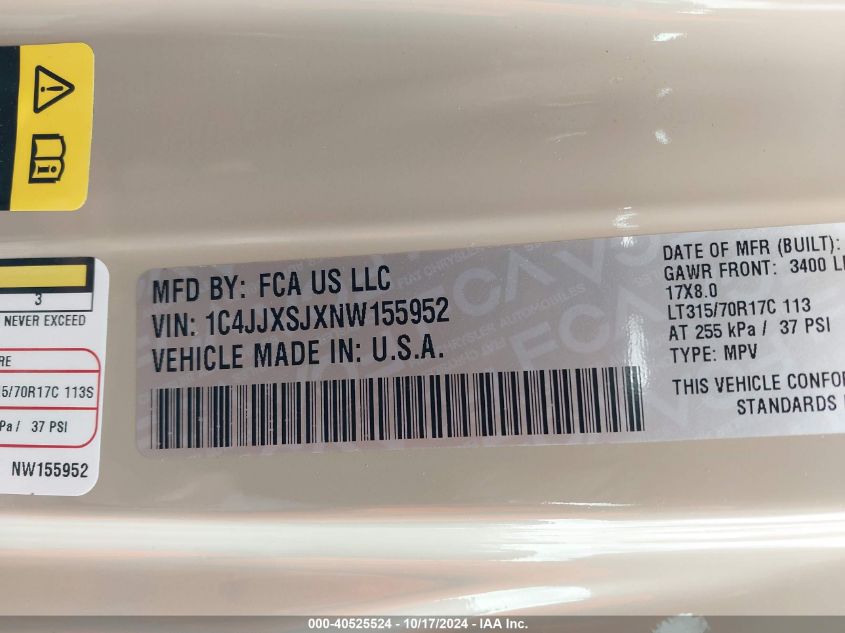 2022 Jeep Wrangler Unlimited Rubicon 392 VIN: 1C4JJXSJXNW155952 Lot: 40525524
