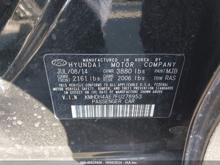 KMHDH4AE7FU278953 2015 Hyundai Elantra Se/Sport/Limited