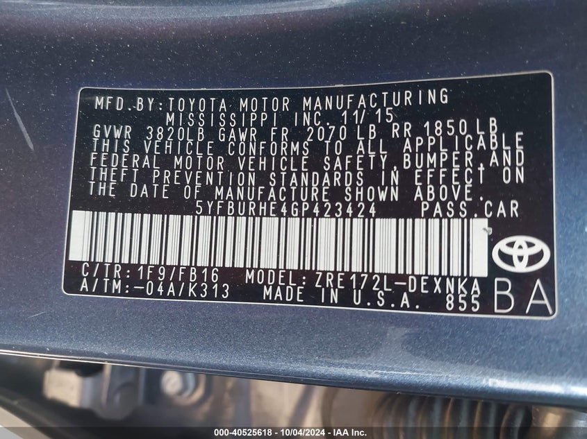 2016 TOYOTA COROLLA LE PLUS - 5YFBURHE4GP423424