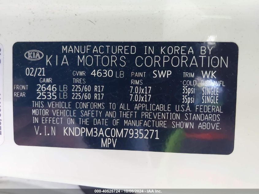 KNDPM3AC0M7935271 2021 Kia Sportage Lx