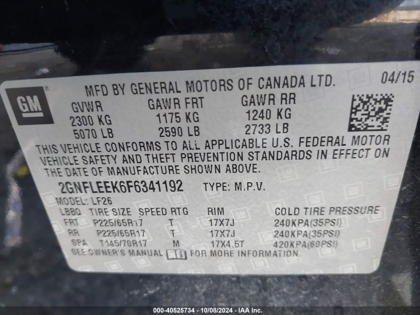 2GNFLEEK6F6341192 2015 Chevrolet Equinox Ls