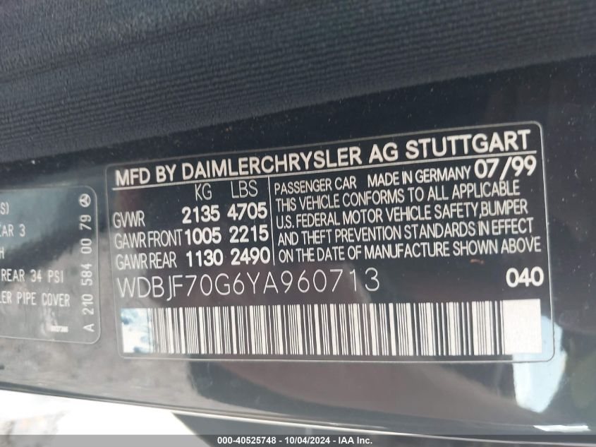 WDBJF70G6YA960713 2000 Mercedes-Benz E 430