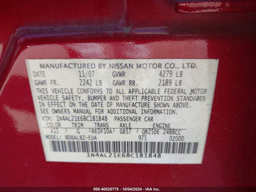 1N4AL21E68C181848 2008 Nissan Altima 2.5 S