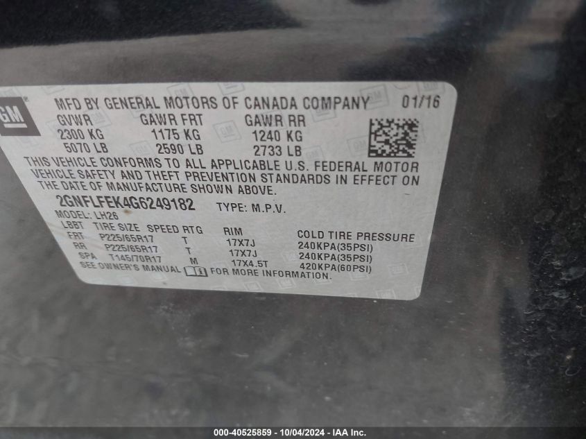 2GNFLFEK4G6249182 2016 Chevrolet Equinox Lt