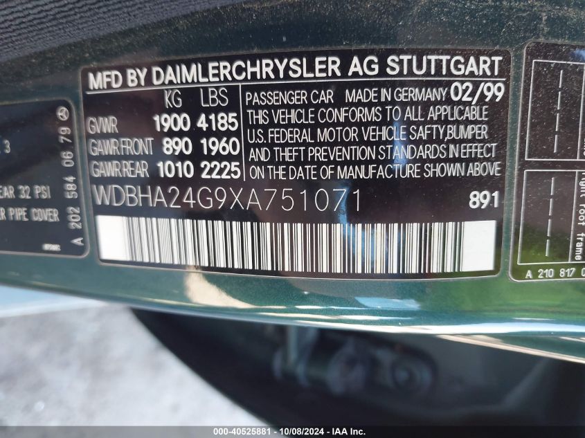 WDBHA24G9XA751071 1999 Mercedes-Benz C 230