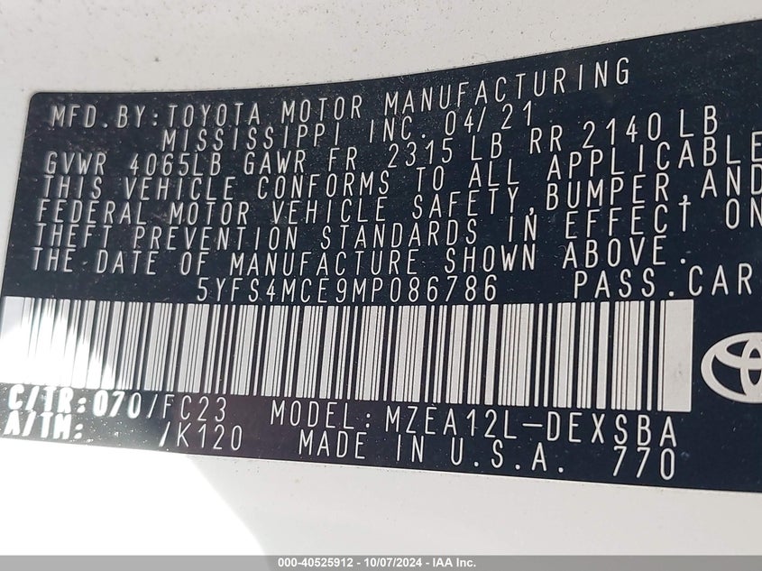 2021 TOYOTA COROLLA SE - 5YFS4MCE9MP086786