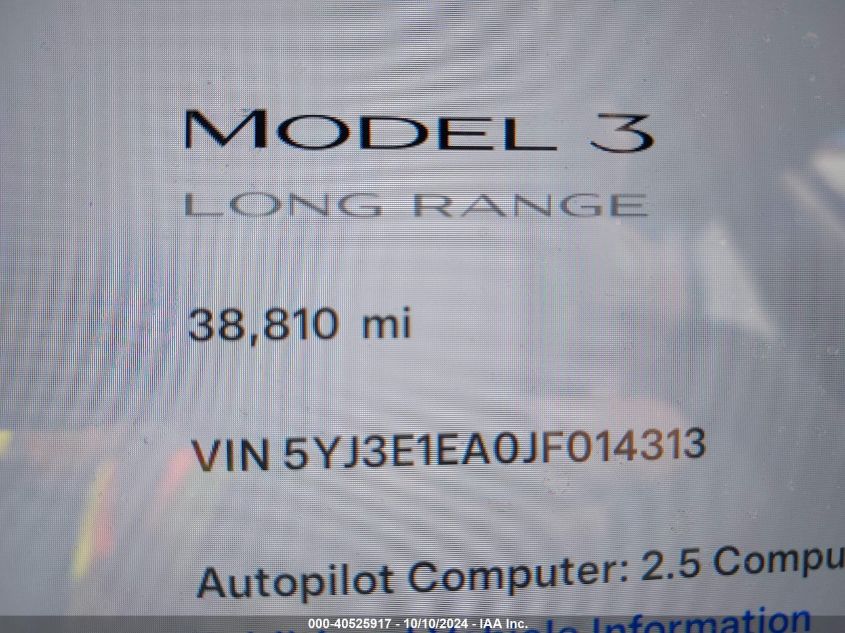 2018 Tesla Model 3 Long Range/Mid Range VIN: 5YJ3E1EA0JF014313 Lot: 40525917