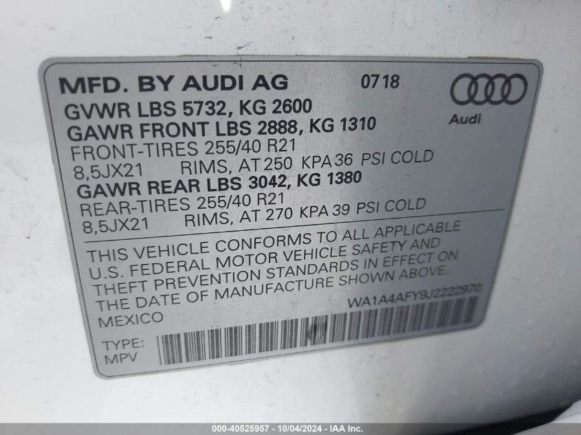 2018 Audi Sq5 3.0T Premium Plus VIN: WA1A4AFY9J2222970 Lot: 40525957