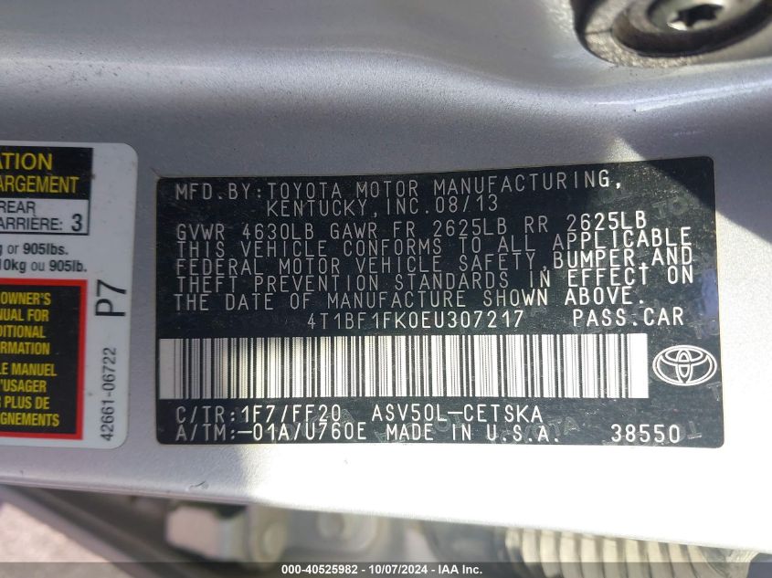 4T1BF1FK0EU307217 2014 Toyota Camry L/Se/Le/Xle