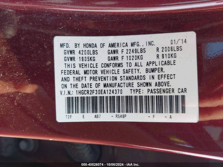 1HGCR2F30EA124370 2014 Honda Accord Lx