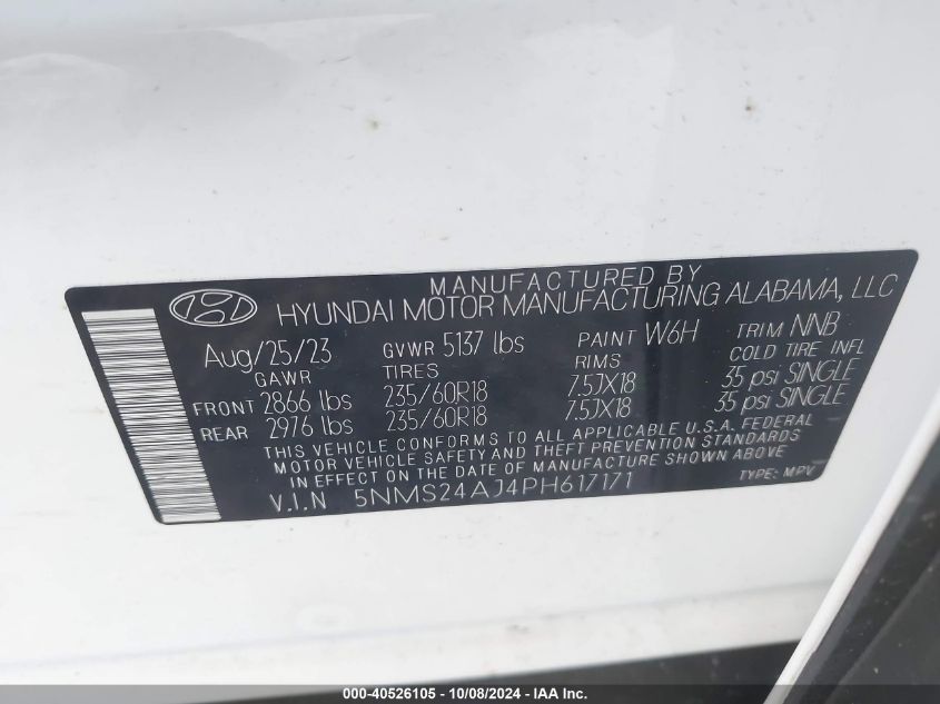 5NMS24AJ4PH617171 2023 Hyundai Santa Fe Sel