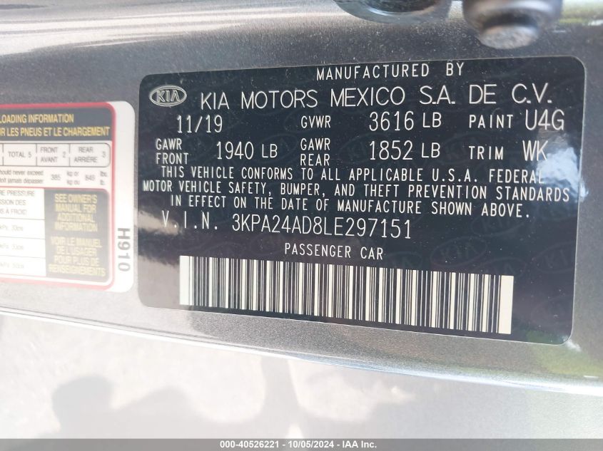 3KPA24AD8LE297151 2020 Kia Rio Lx/S