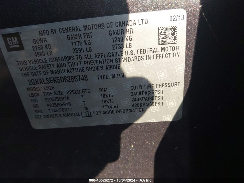 2GKALSEK5D6285748 2013 GMC Terrain Sle-2