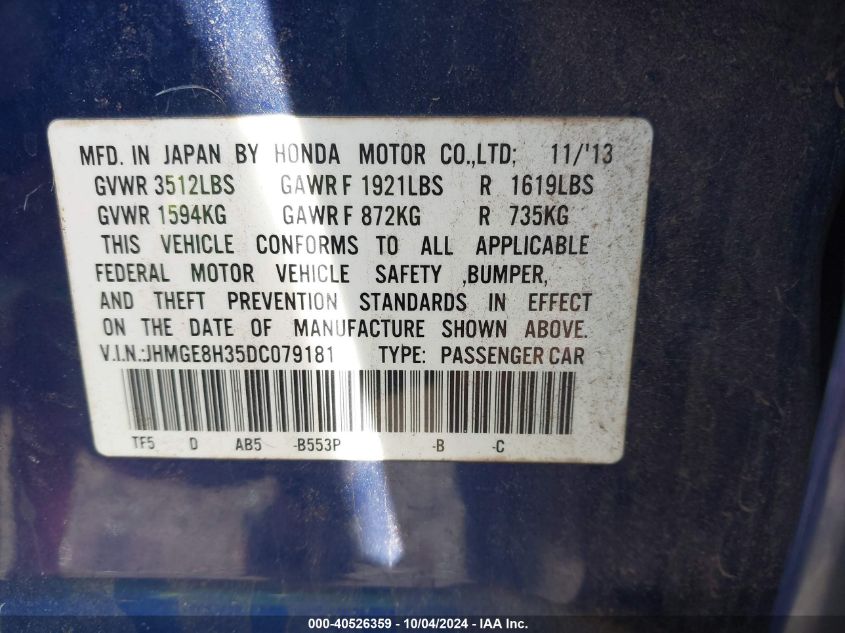 VIN JHMGE8H35DC079181 2013 Honda Fit no.9