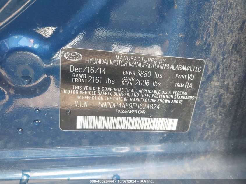 5NPDH4AE9FH624824 2015 Hyundai Elantra Se