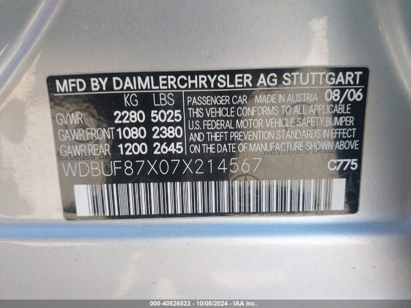 WDBUF87X07X214567 2007 Mercedes-Benz E 350 4Matic