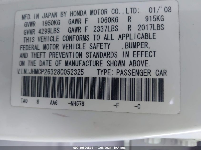 JHMCP26328C052325 2008 Honda Accord Lx