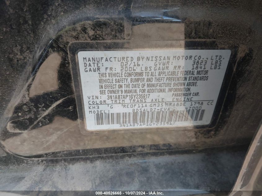 3N1AB7AP1GY235917 2016 Nissan Sentra Sv