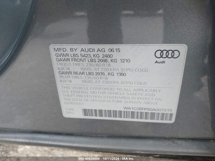 WA1C2BFP6GA007315 2016 Audi Q5 Premium