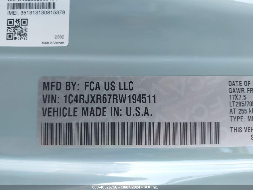 2024 Jeep Wrangler 4Xe Rubicon 4Xe VIN: 1C4RJXR67RW194511 Lot: 40526756