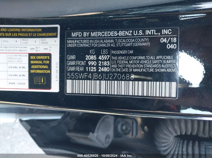 55SWF4JB6JU270688 2018 Mercedes-Benz C 300