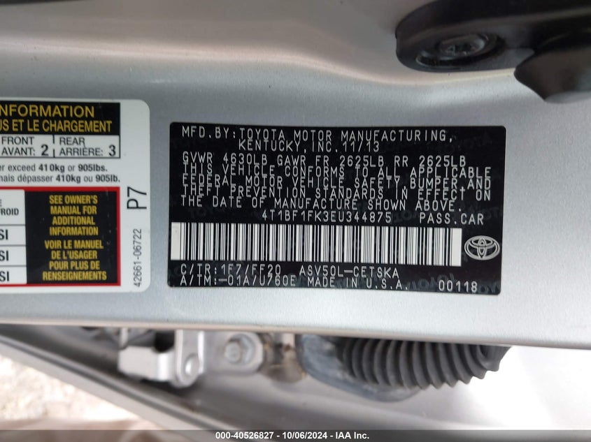 2014 TOYOTA CAMRY VIN: 4T1BF1FK3EU344875