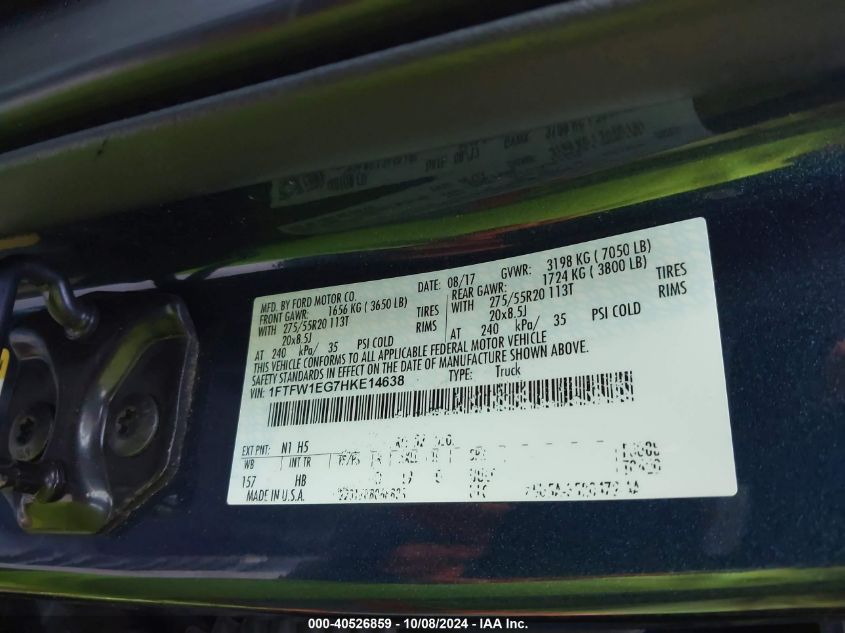 1FTFW1EG7HKE14638 2017 Ford F-150 Lariat