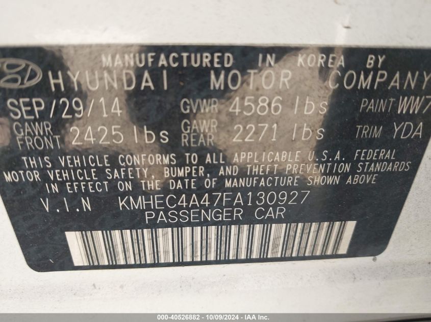 KMHEC4A47FA130927 2015 Hyundai Sonata Hybrid