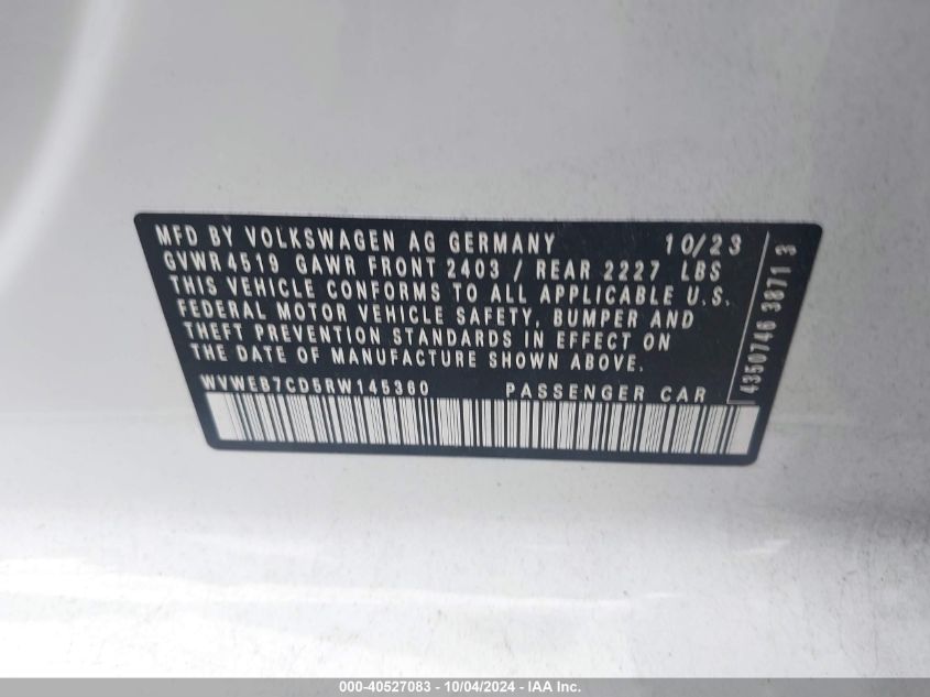 VIN WVWEB7CD5RW145360 2024 Volkswagen Golf R, 2.0T no.9