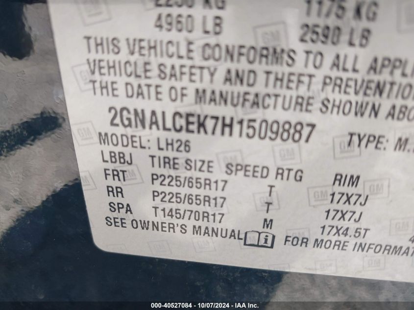 2GNALCEK7H1509887 2017 Chevrolet Equinox Lt