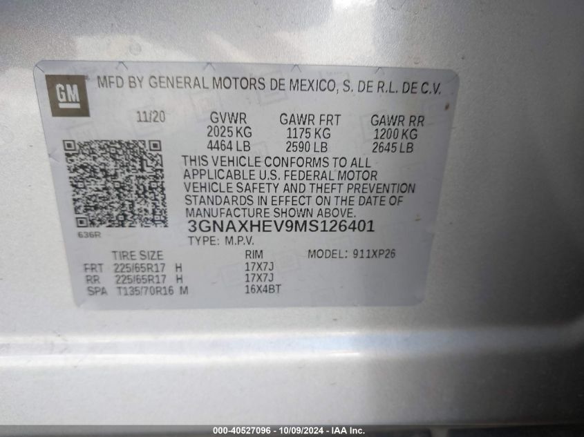 2021 CHEVROLET EQUINOX FWD LS - 3GNAXHEV9MS126401