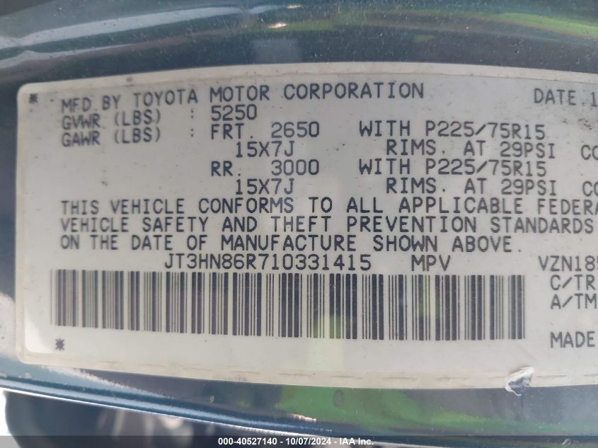 JT3HN86R710331415 2001 Toyota 4Runner Sr5 V6