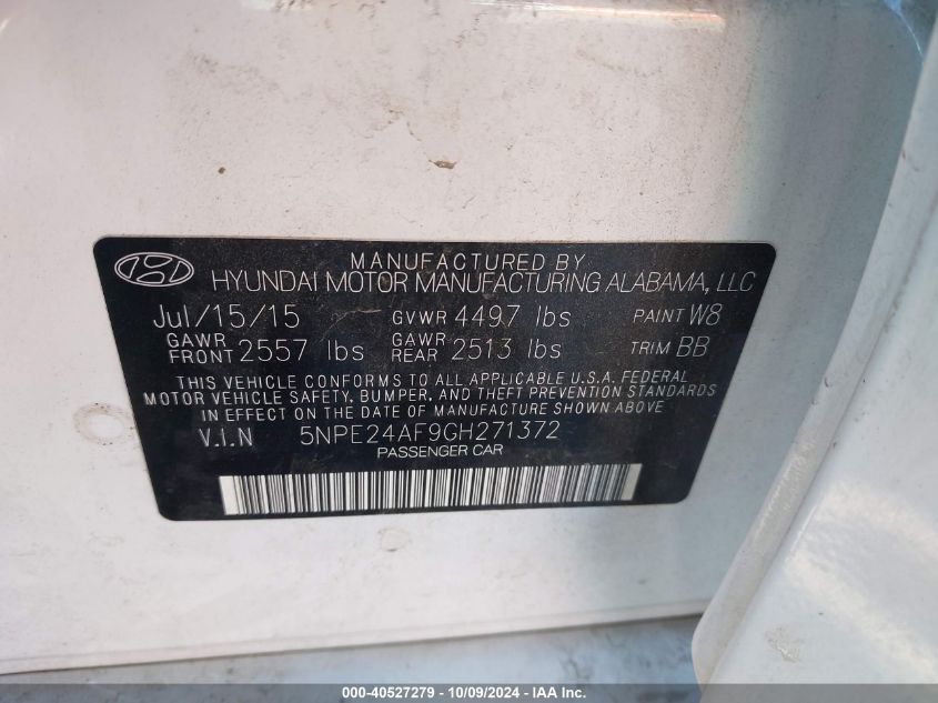 5NPE24AF9GH271372 2016 Hyundai Sonata Se