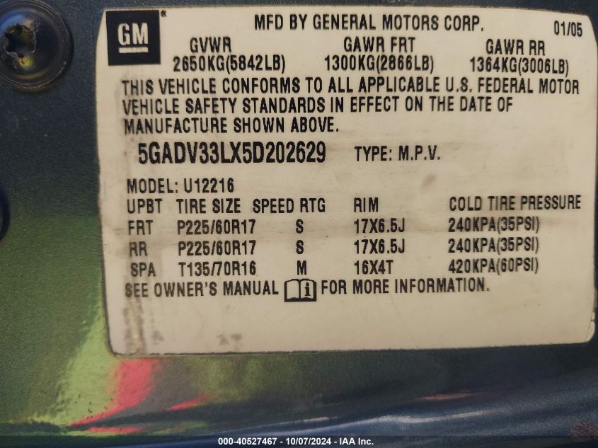 5GADV33L95D214271 2005 Buick Terraza Cxl