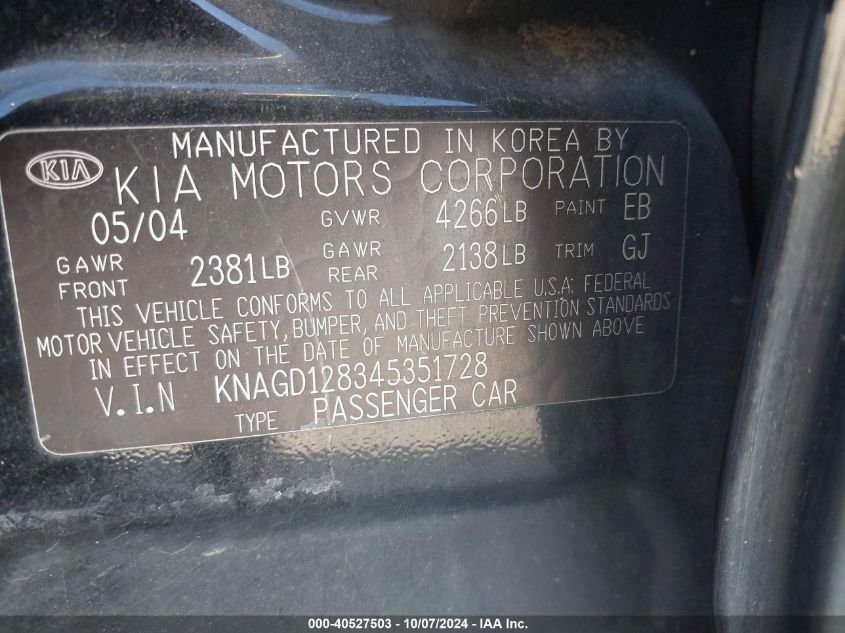 KNAGD128345351728 2004 Kia Optima Ex V6/Lx V6