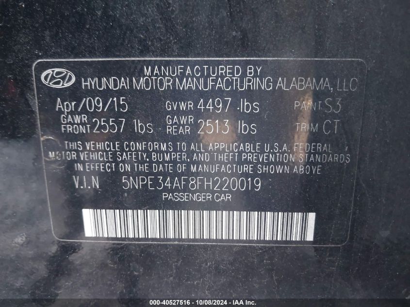 5NPE34AF8FH220019 2015 Hyundai Sonata Limited