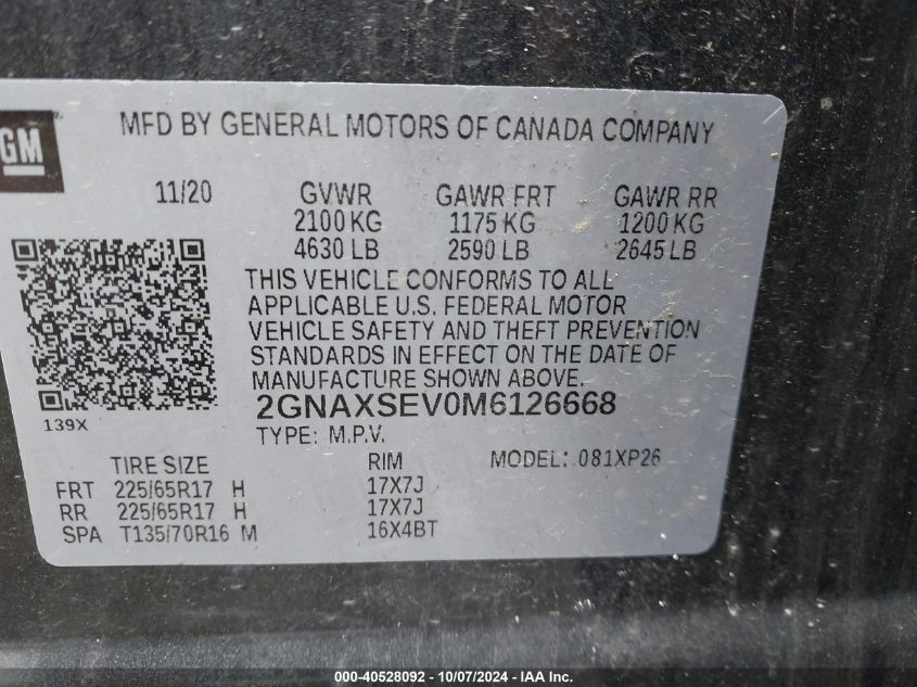 2GNAXSEV0M6126668 2021 Chevrolet Equinox Awd Ls