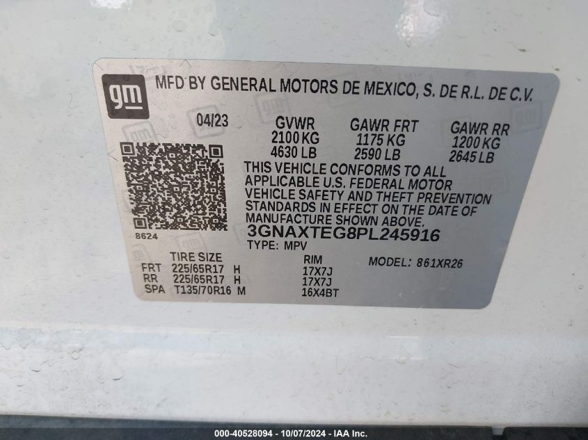 3GNAXTEG8PL245916 2023 Chevrolet Equinox Awd 2Fl