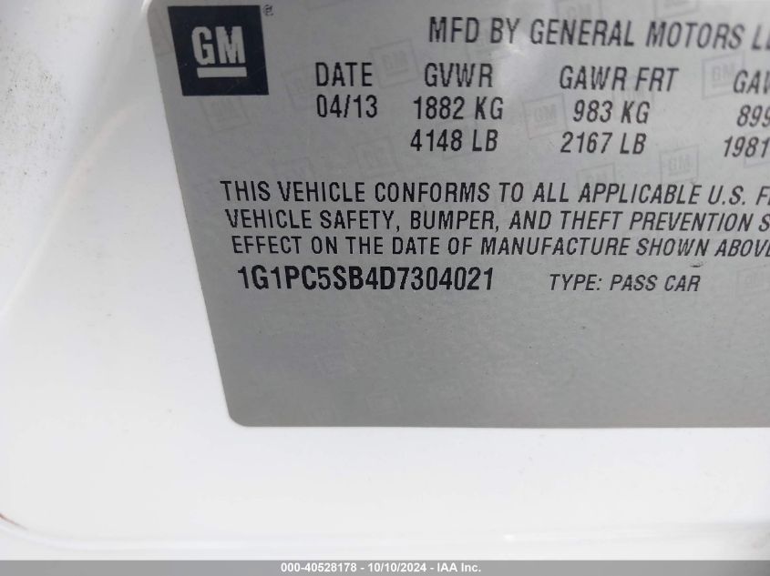 1G1PC5SB4D7304021 2013 Chevrolet Cruze 1Lt Auto